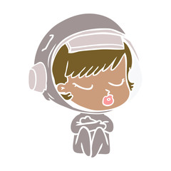 flat color style cartoon pretty astronaut girl