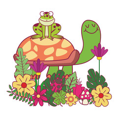 Frog on turtle cartoons