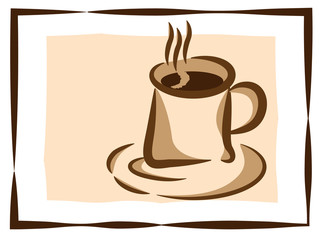 湯気のたつコーヒーカップの絵