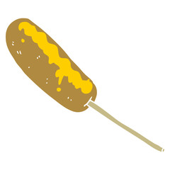 flat color style cartoon hotdog on a stick