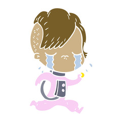 flat color style cartoon crying girl