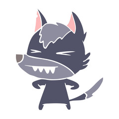 angry wolf flat color style cartoon