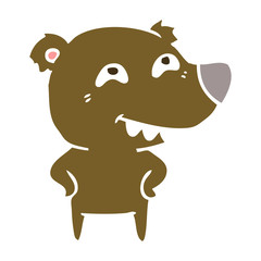 flat color style cartoon bear showing teeth