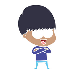 happy flat color style cartoon boy