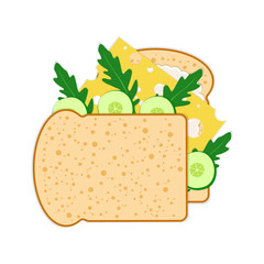 National Sandwich Day. 3 November. Food holiday in the United States. Veggie sandwich - bread, cheese, cucumber, arugula, sauce