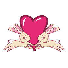 Rabbits jumping on heart