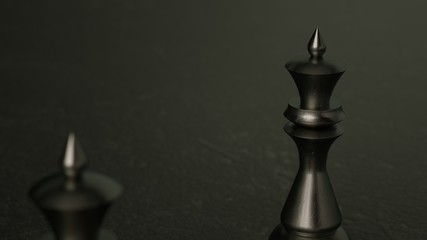 Obraz na płótnie Canvas 3D Chess queen on dark background. 3D Rendering. Cinematic Lighting. 