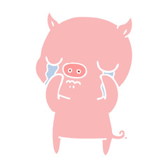 flat color style cartoon pig crying