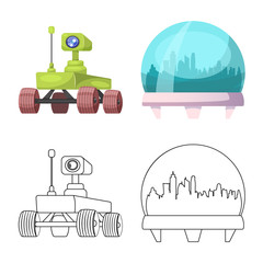 Vector design of mars and space sign. Collection of mars and planet stock vector illustration. © pandavector