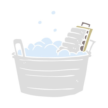 Flat Color Style Cartoon Old Laundry Washboard And Bucket