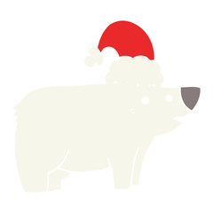 flat color style cartoon bear wearing christmas hat
