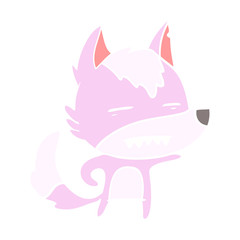 flat color style cartoon wolf showing teeth