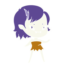 flat color style cartoon friendly vampire girl with skull