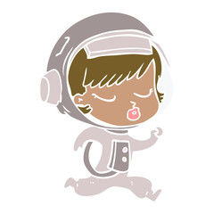 flat color style cartoon pretty astronaut girl running