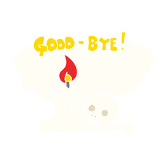 flat color illustration of a cartoon goodbye sign
