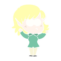 flat color style cartoon elf girl staring