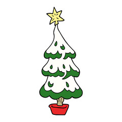 cartoon doodle snowy christmas tree