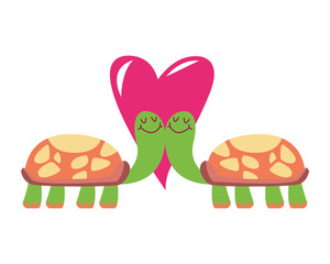 Turtles in love on heart