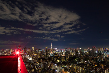 東京の俯瞰夜景、夜景、航空障害灯、都会、TOKYO、night