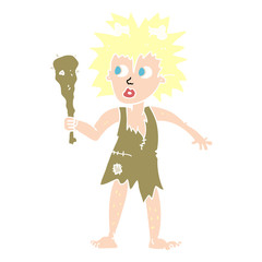 flat color illustration of a cartoon cave woman