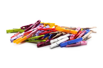 Colorful plastic clothespins isolated on white background