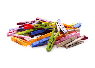 Colorful plastic clothespins isolated on white background