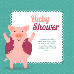 baby shower card with cute pig