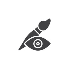 Paint brush and eye vector icon. filled flat sign for mobile concept and web design. Visibility simple solid icon. Symbol, logo illustration. Pixel perfect vector graphics