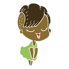 happy flat color style cartoon girl