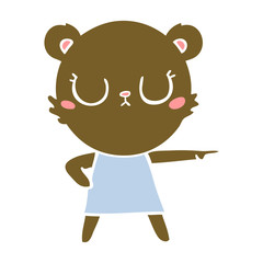 peaceful flat color style cartoon bear in dress pointing