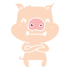 angry flat color style cartoon pig
