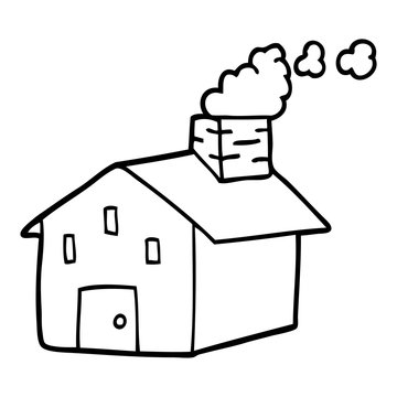 recommend clip art: line drawing cartoon house with smoking chimney