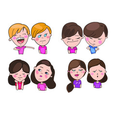 A set of drawings, boys and girls, school age, emotions and moods