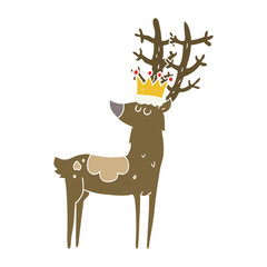 flat color illustration of a cartoon stag king