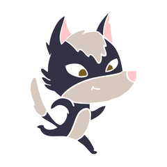 friendly flat color style cartoon wolf running