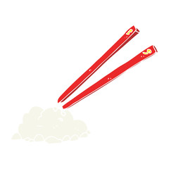 flat color illustration of a cartoon chopsticks and rice