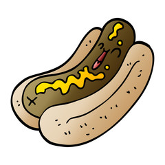cartoon doodle hotdog with mustard