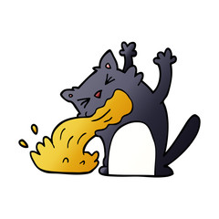 cartoon doodle cat being sick