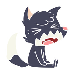 angry flat color style cartoon fox sitting
