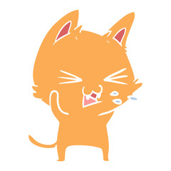 flat color style cartoon cat hissing
