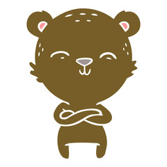 happy confident flat color style cartoon bear