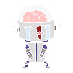 flat color style cartoon crying robot