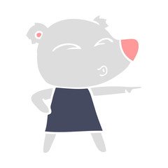 flat color style cartoon whistling bear in dress