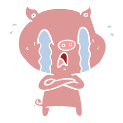 crying pig flat color style cartoon