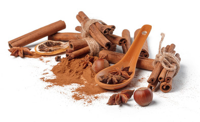 Cinnamon sticks isolated on white background