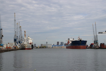 Ships in the waalhaven harbor in Rotterdam the Netherlands.