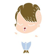 happy flat color style cartoon girl