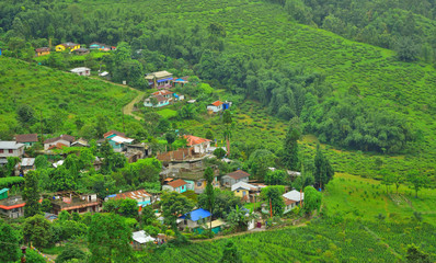 Fototapeta na wymiar A small village in the midst of mountains in singbulli tea gardens near Mirik.