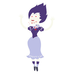 flat color illustration of a cartoon vampire girl with bloody mouth