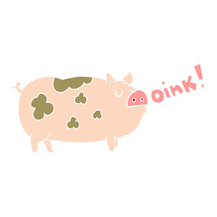 flat color style cartoon oinking pig
